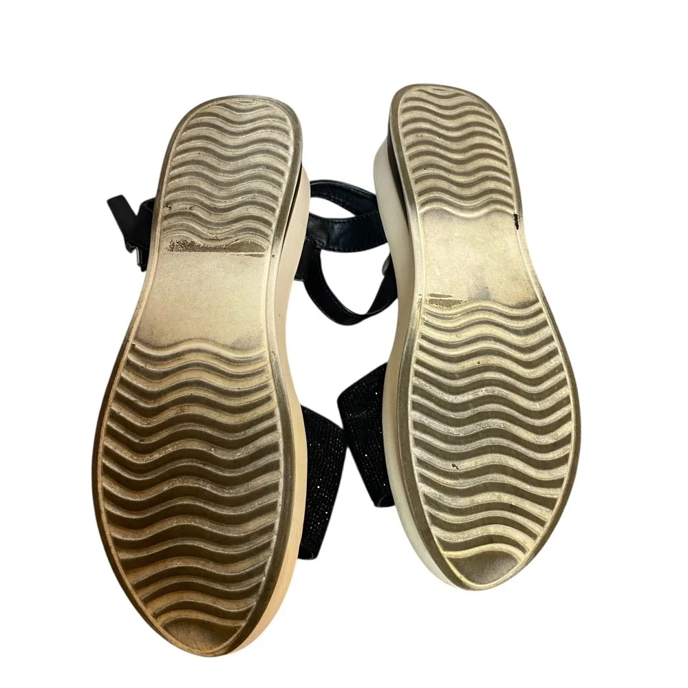 Juicy Couture Black Platform Sandals Ankle Strap Rhinestone Embellished‎ Size 11